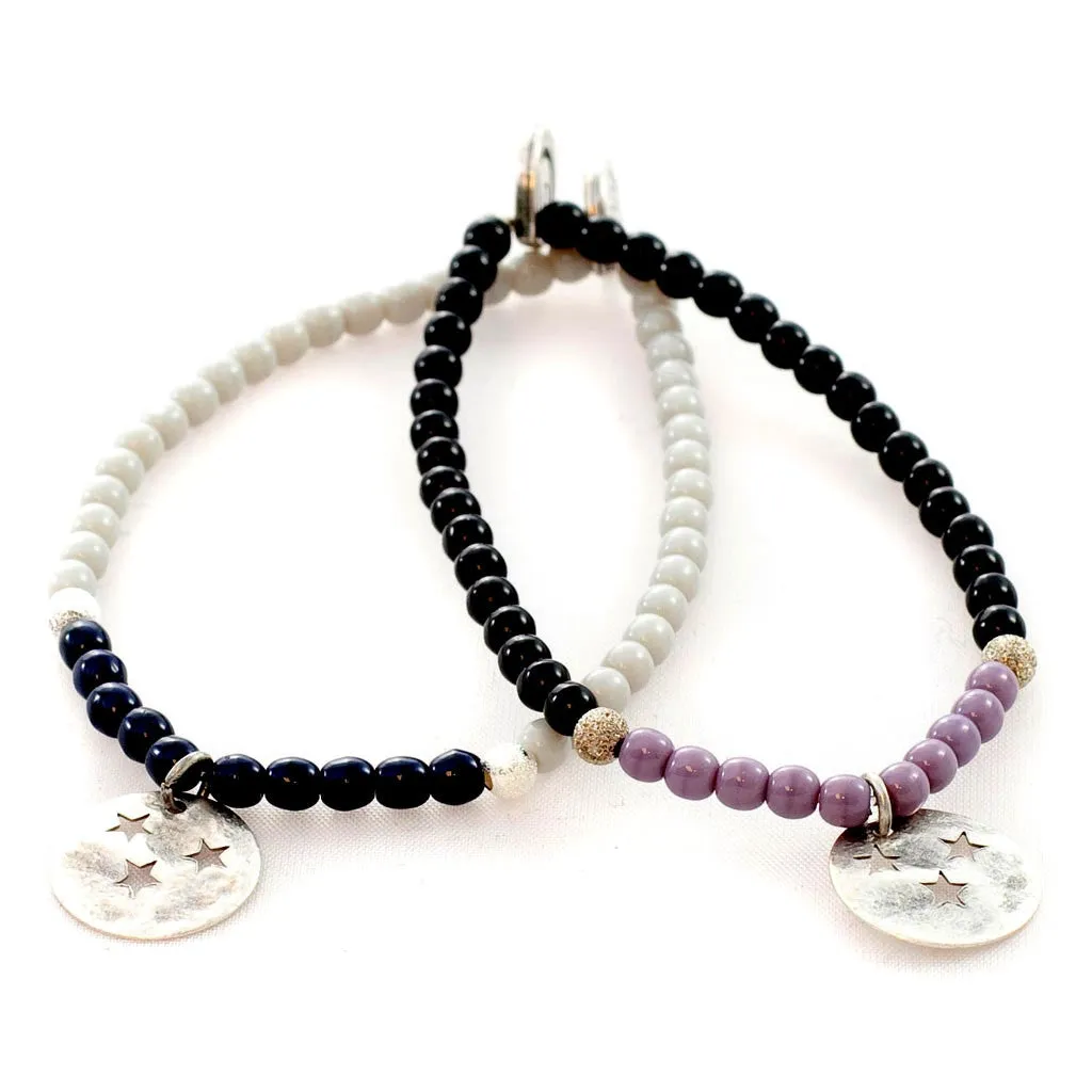 Moon and Stars Charm Glass Bead Bracelet