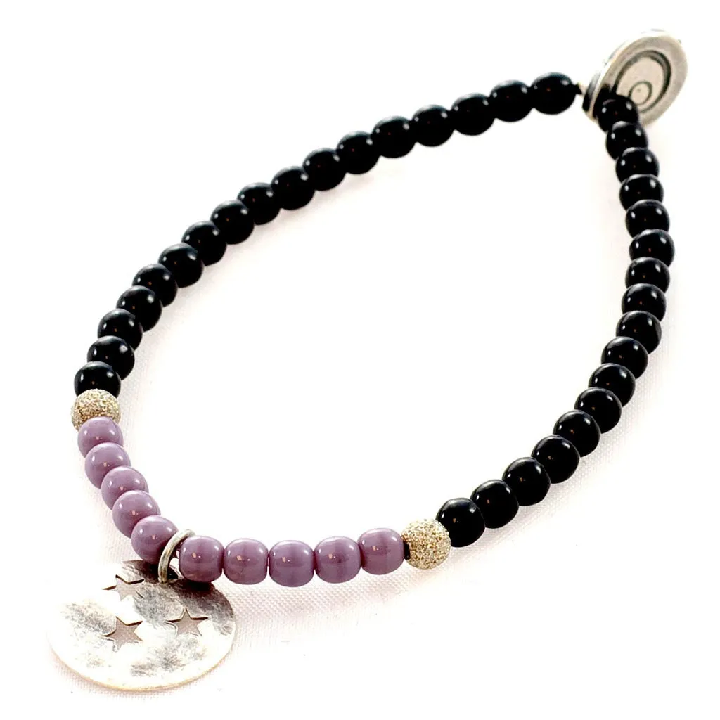 Moon and Stars Charm Glass Bead Bracelet