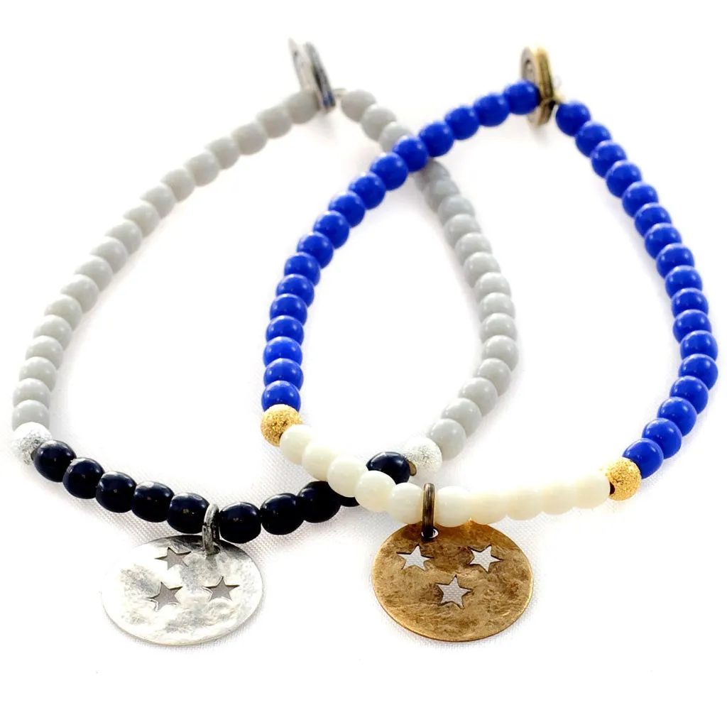 Moon and Stars Charm Glass Bead Bracelet