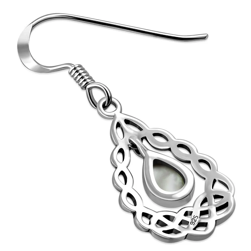 Mother of Pearl Drop Silver Celtic Knot Earrings