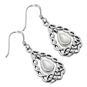 Mother of Pearl Drop Silver Celtic Knot Earrings