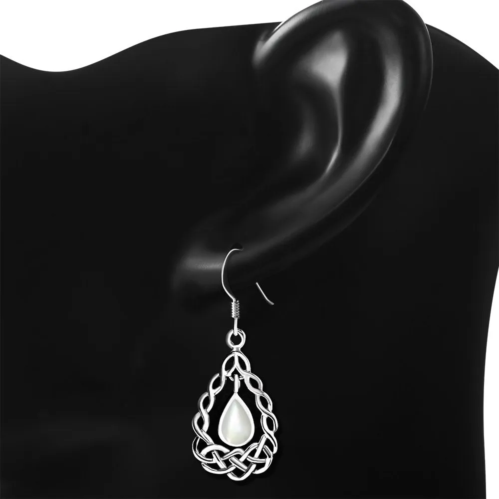 Mother of Pearl Drop Silver Celtic Knot Earrings