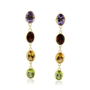 Multi 4 Gem Drop Earrings - 18ct Yellow Gold
