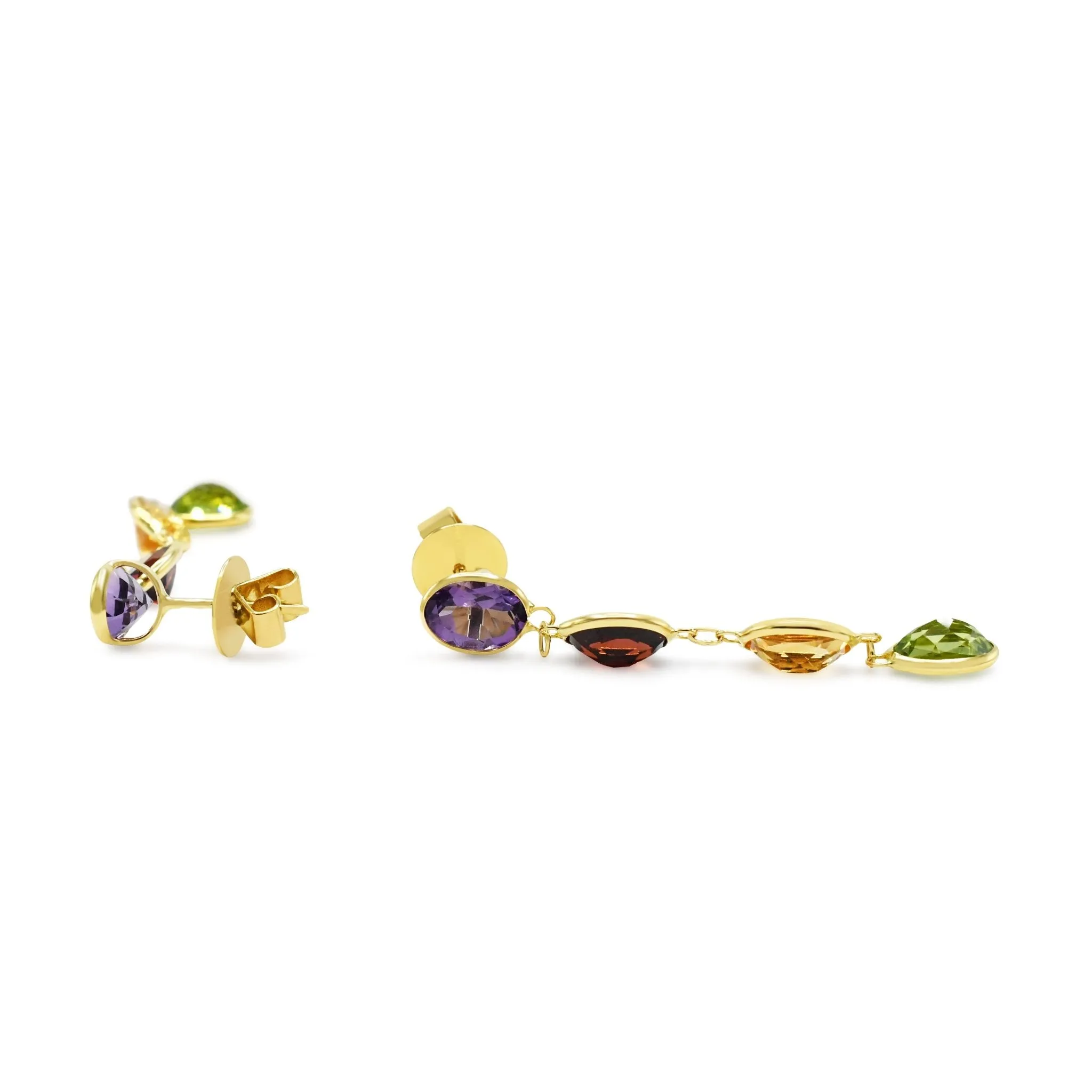 Multi 4 Gem Drop Earrings - 18ct Yellow Gold