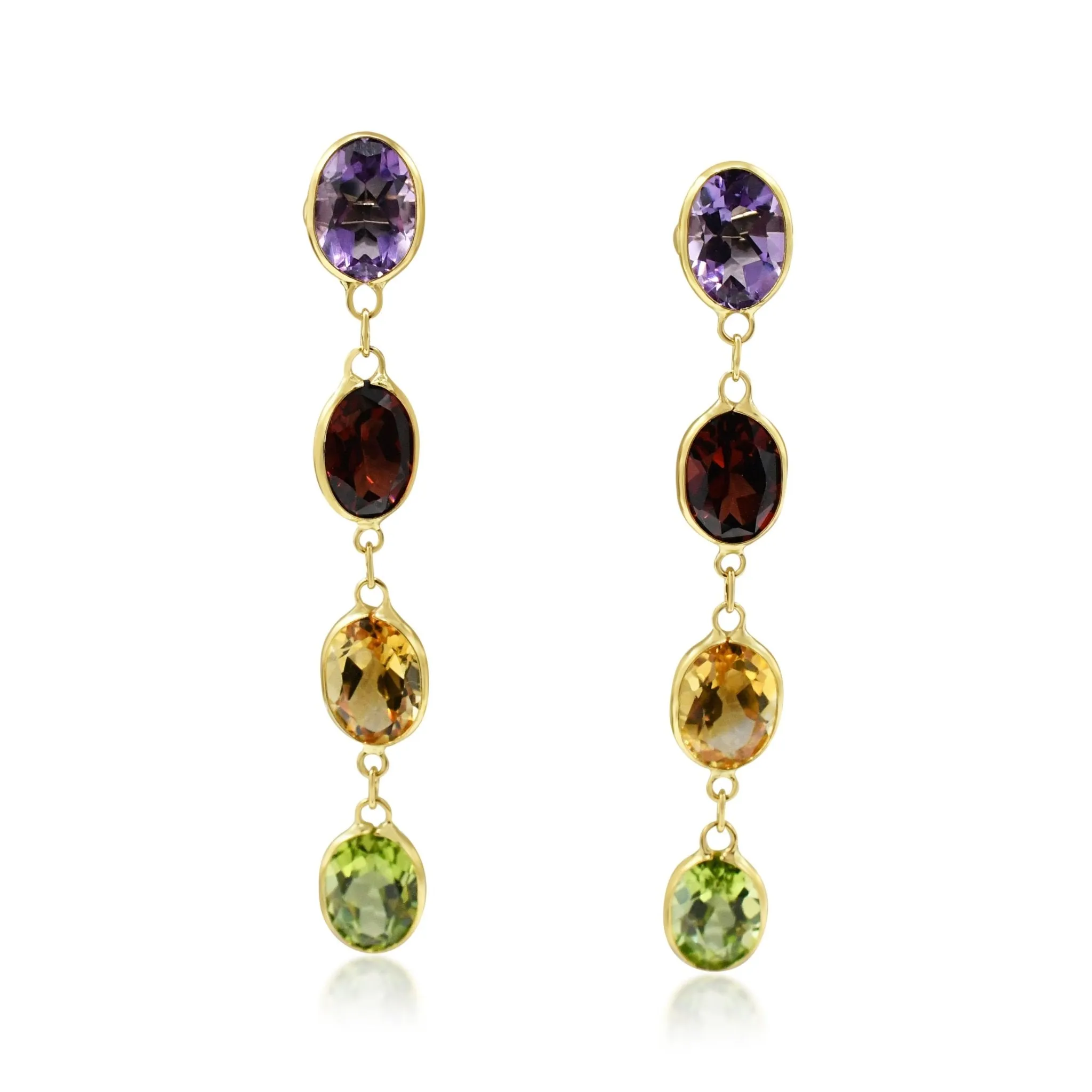 Multi 4 Gem Drop Earrings - 18ct Yellow Gold