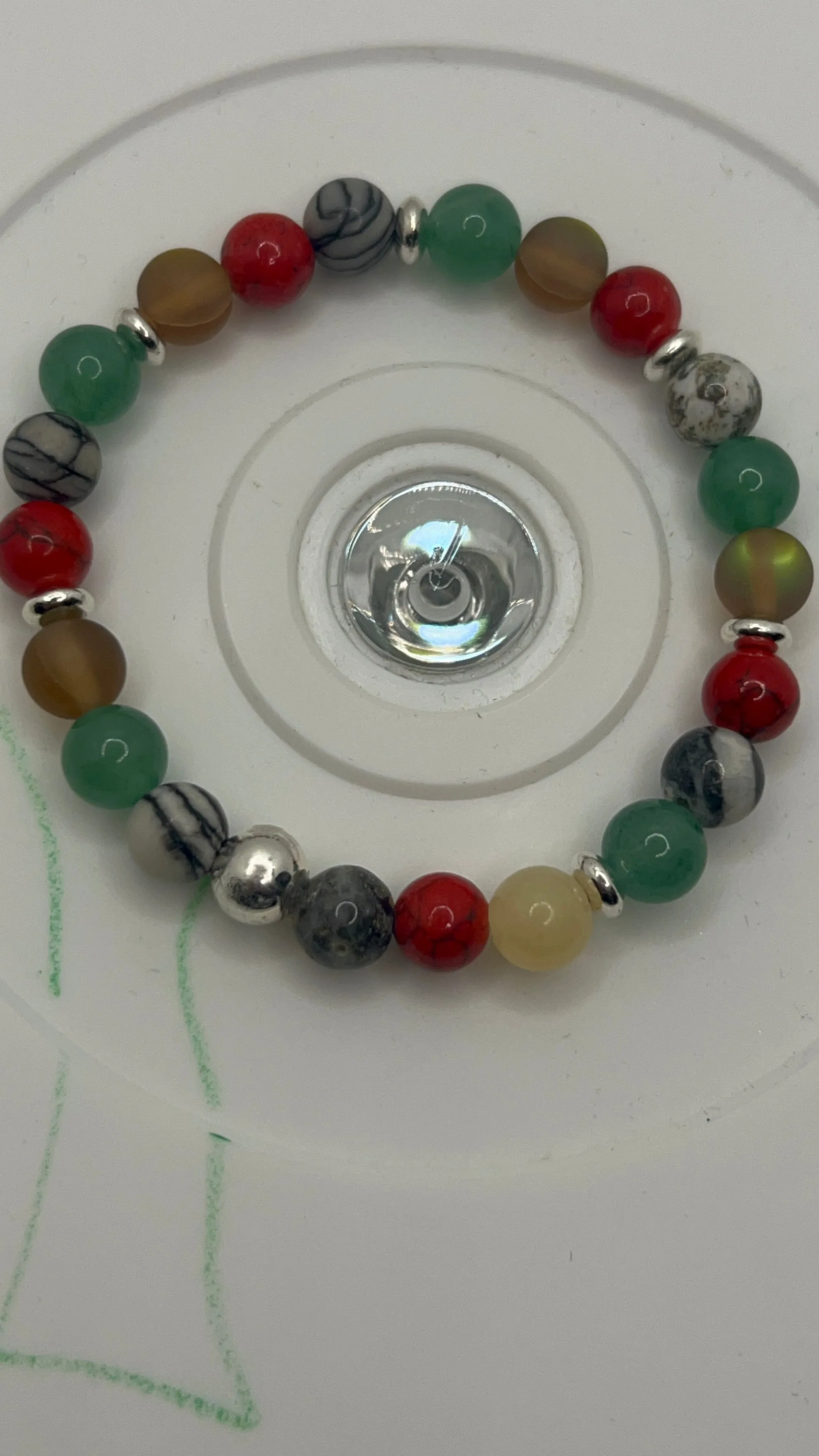 Multi-colored Gemstone Stretch Bracelet with Silver saucers