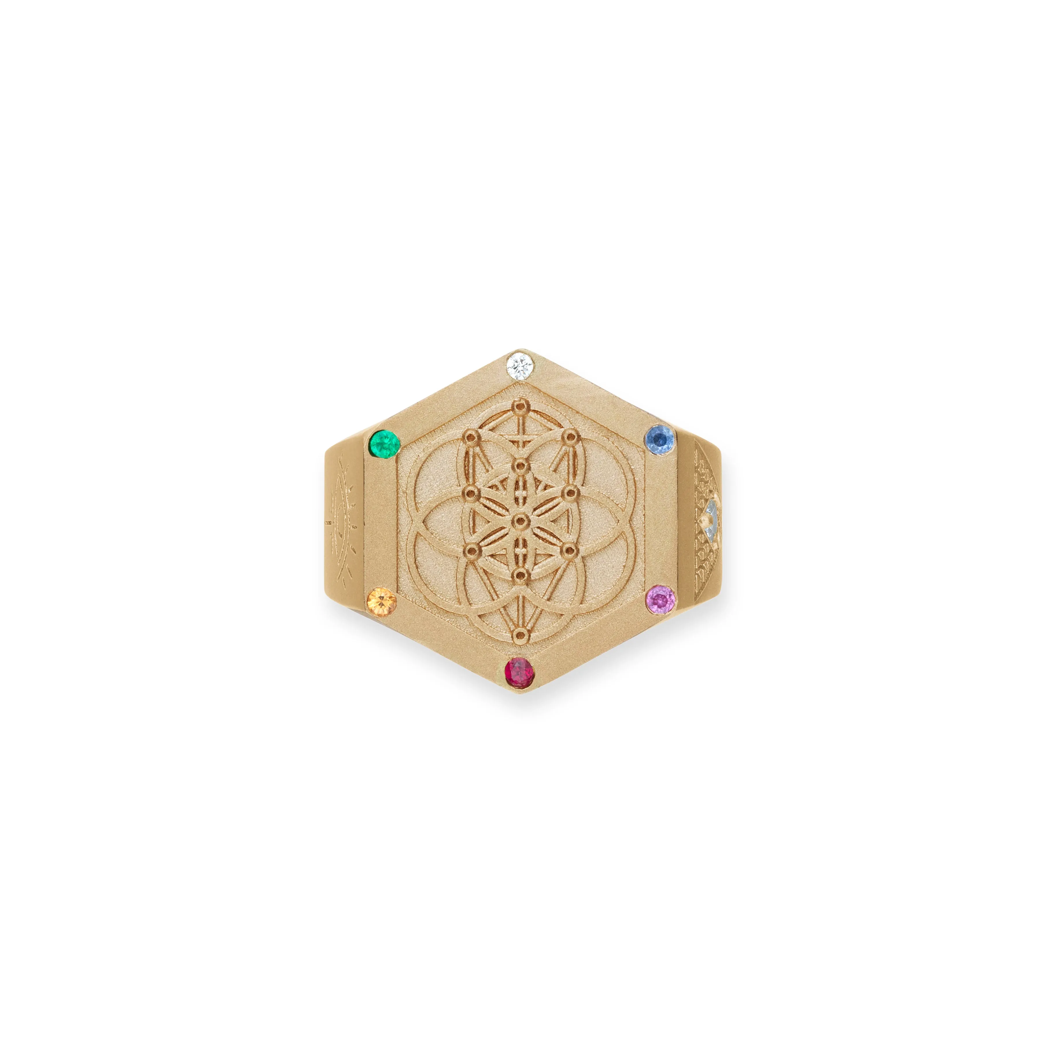 MULTI GEMSTONE SACRED GEOMETRY SIGNET RING