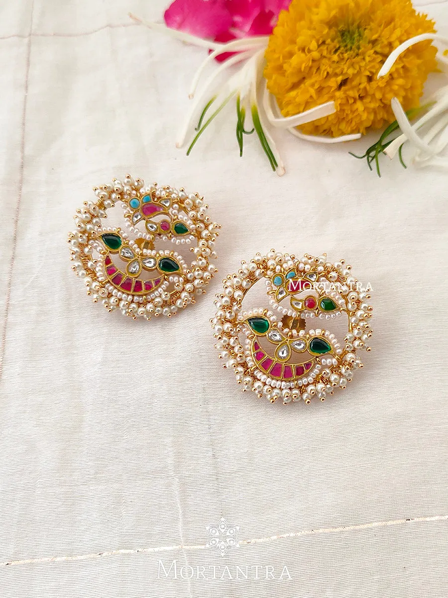 Multicolor Gold Plated Jadau Kundan Earrings - ME969M