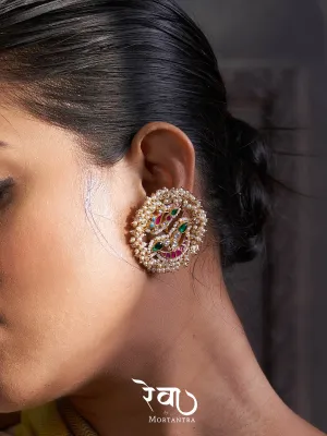 Multicolor Gold Plated Jadau Kundan Earrings - ME969M