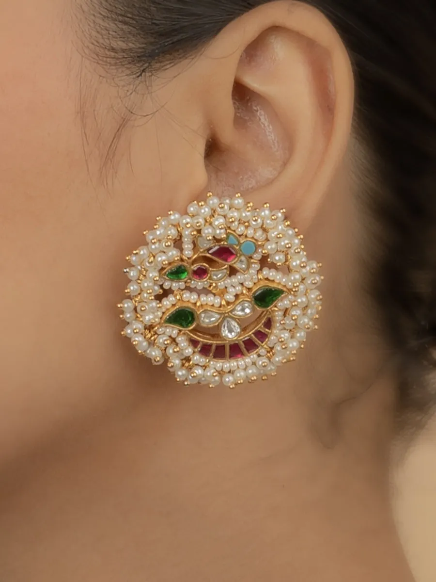 Multicolor Gold Plated Jadau Kundan Earrings - ME969M