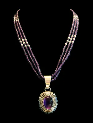Native American Made methyst and Sterling Silver Necklace