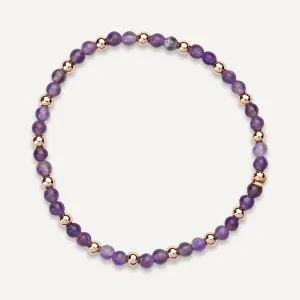 Natural Amethyst and Crystal Elasticated Bracelet In Gold-Tone