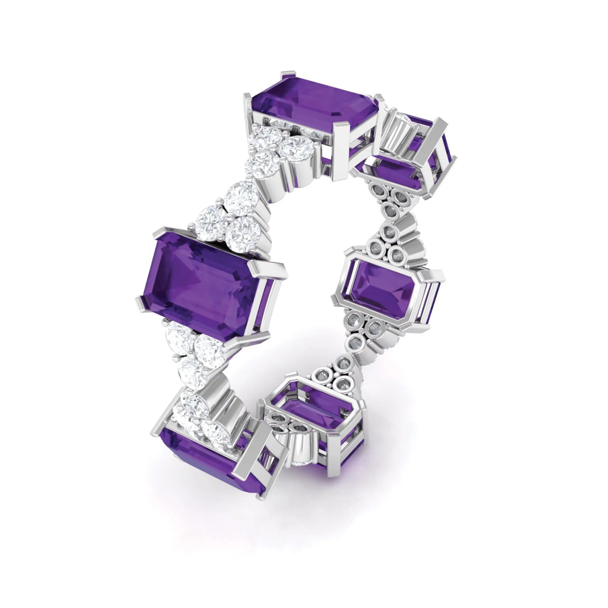 Natural Amethyst and Moissanite Eternity Ring