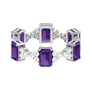 Natural Amethyst and Moissanite Eternity Ring