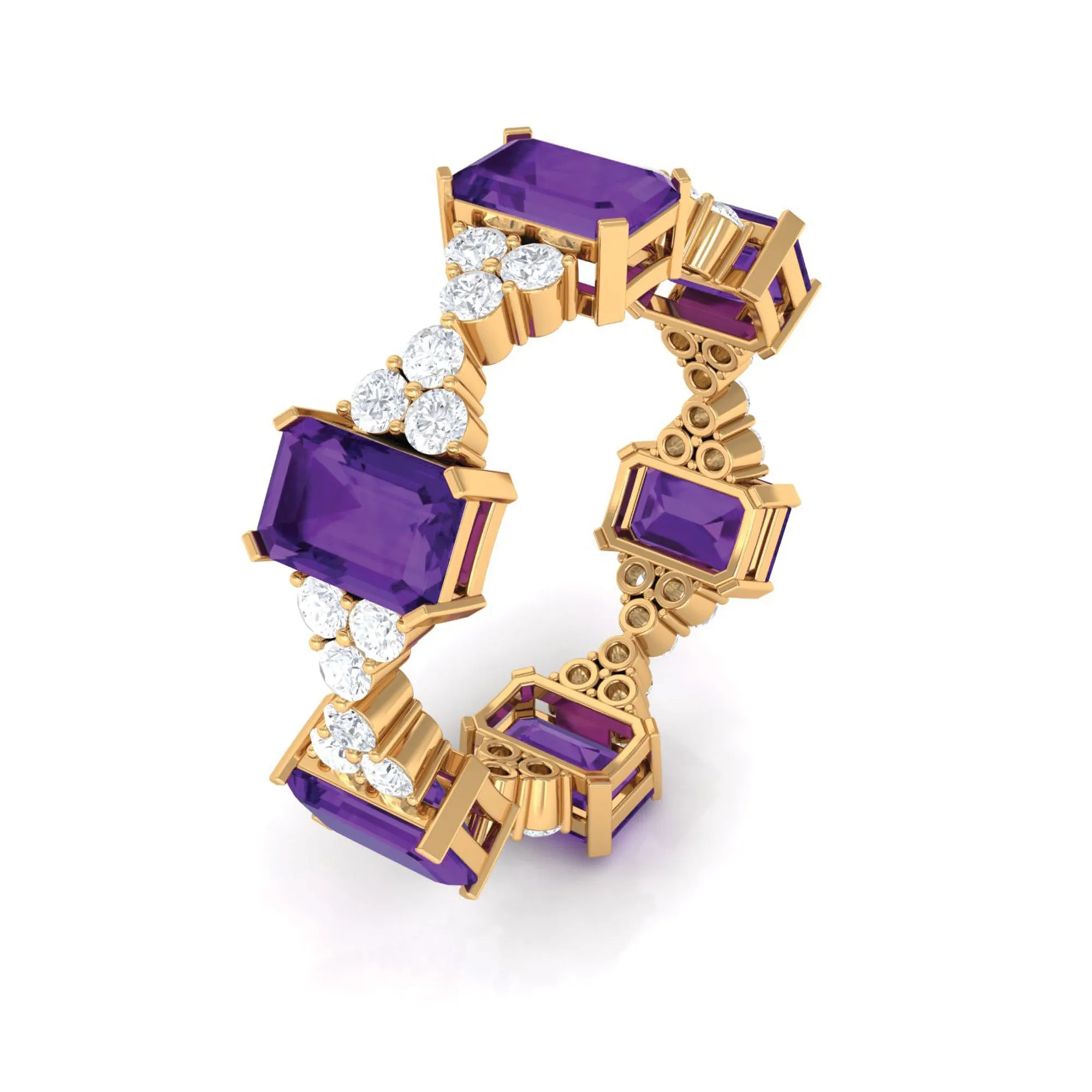 Natural Amethyst and Moissanite Eternity Ring