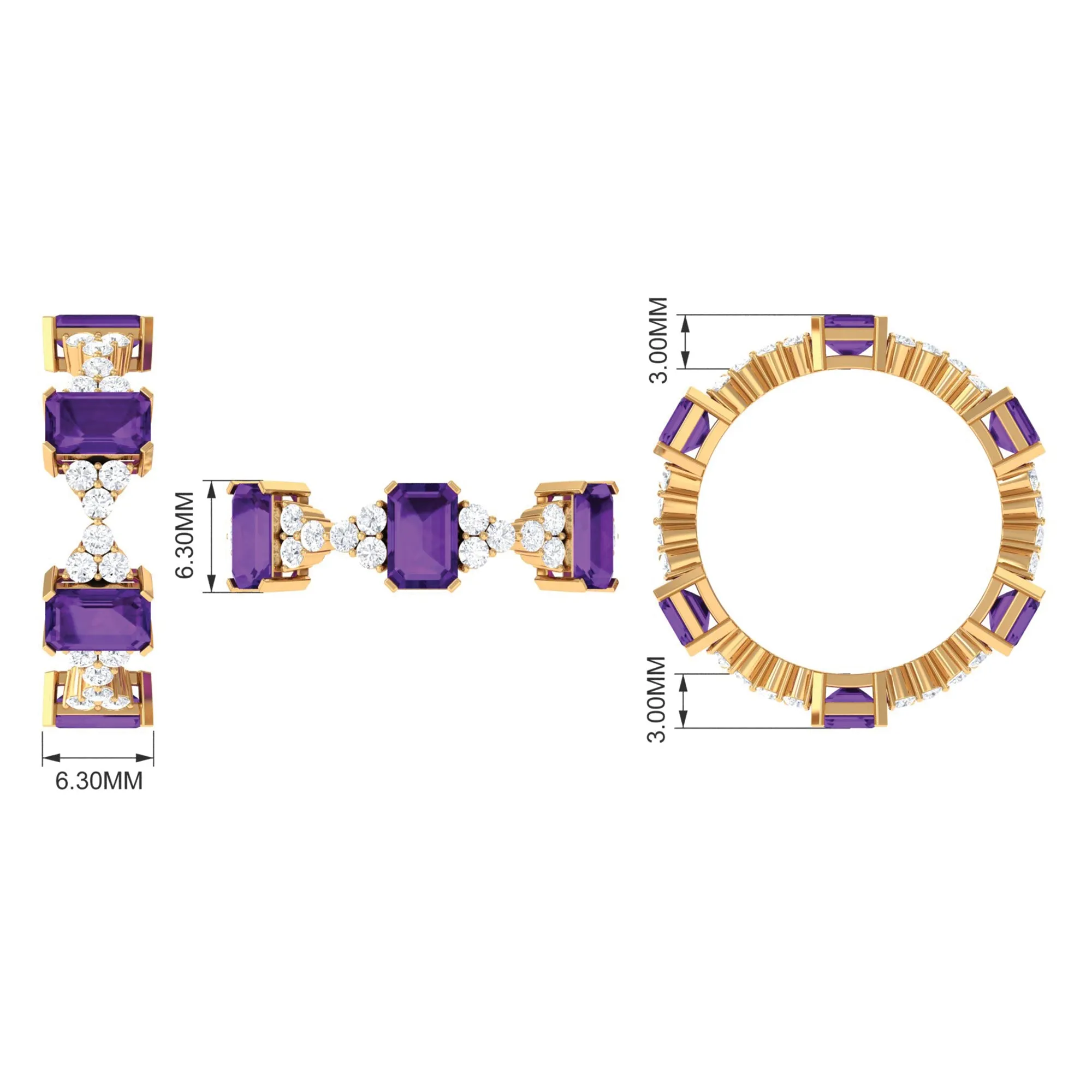 Natural Amethyst and Moissanite Eternity Ring
