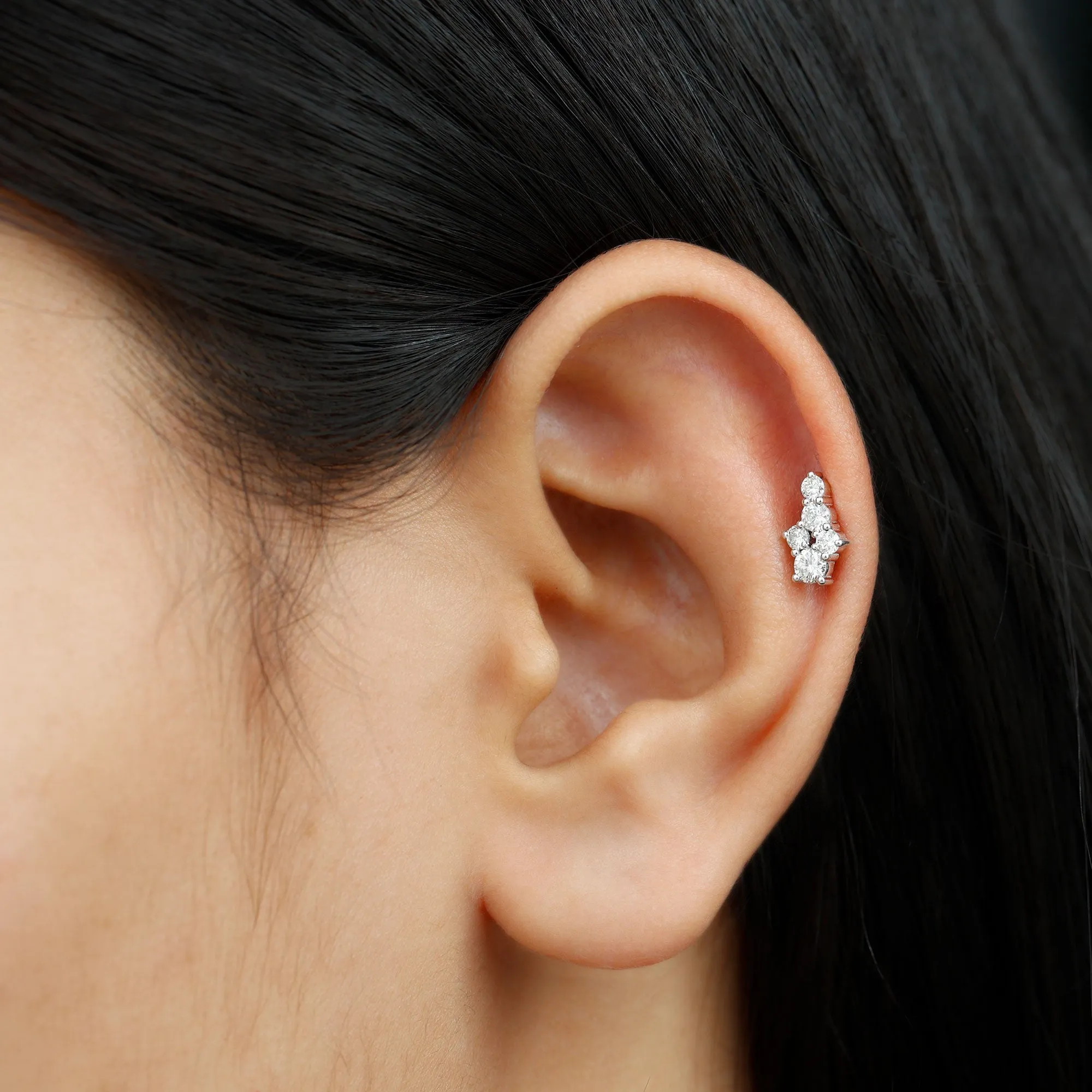 Natural Diamond Cluster Cartilage Piercing Earring