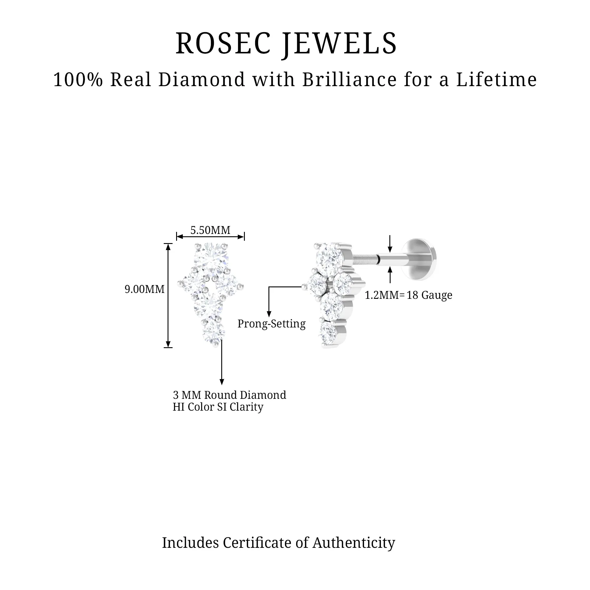 Natural Diamond Cluster Cartilage Piercing Earring