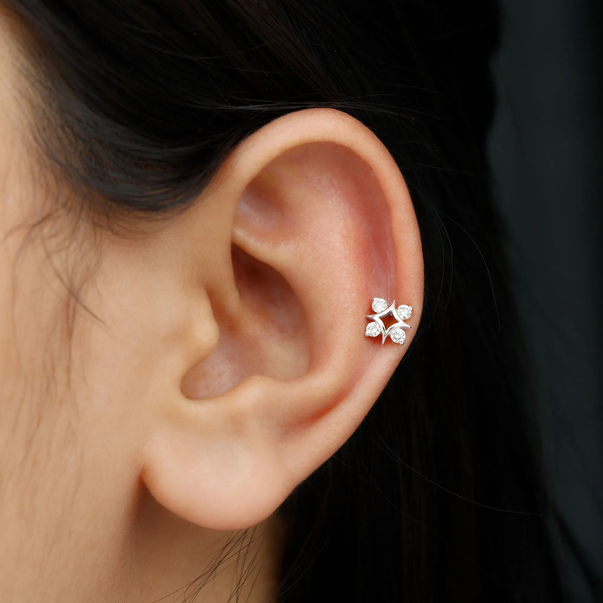 Natural Diamond Star Celestial Earring for Helix Piercing