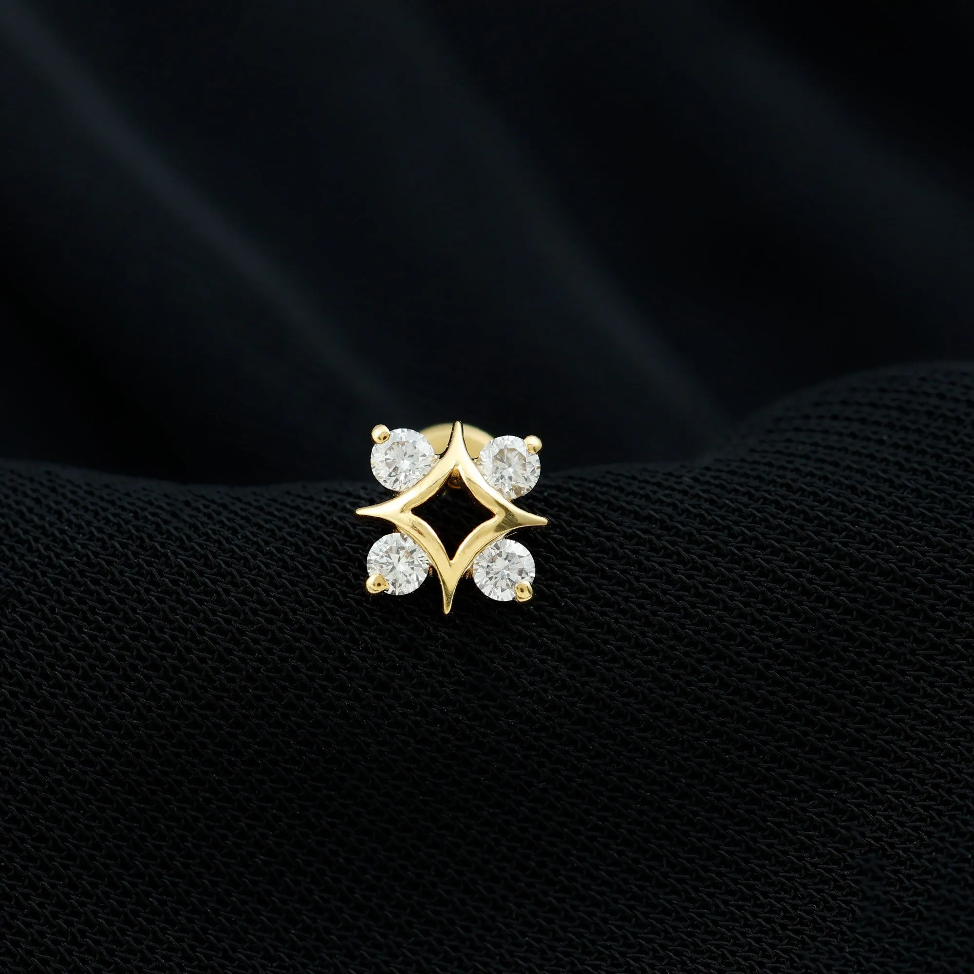 Natural Diamond Star Celestial Earring for Helix Piercing