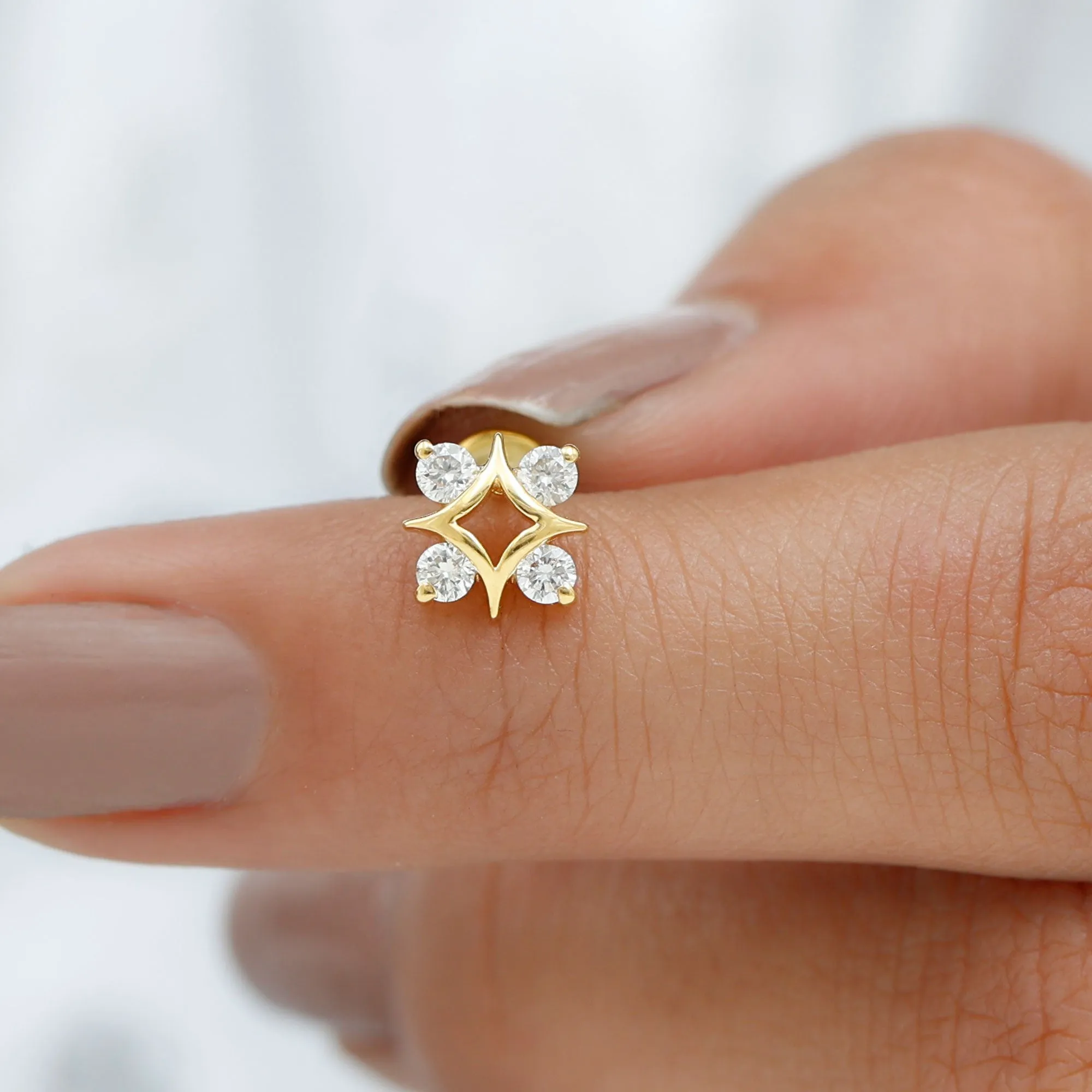 Natural Diamond Star Celestial Earring for Helix Piercing