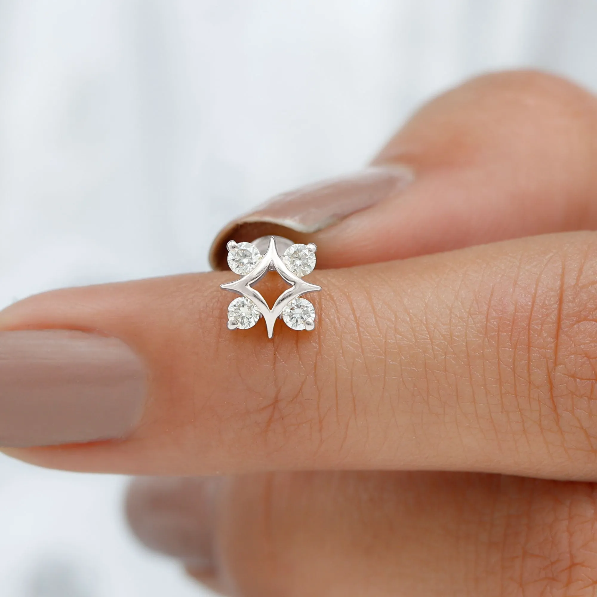 Natural Diamond Star Celestial Earring for Helix Piercing