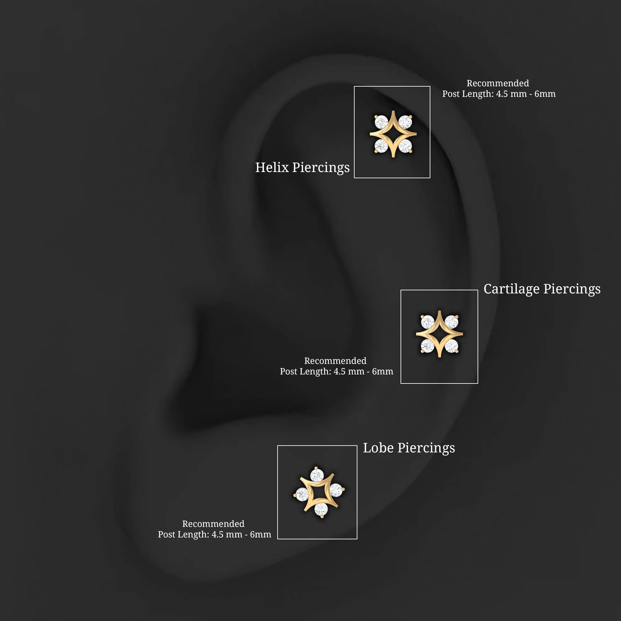 Natural Diamond Star Celestial Earring for Helix Piercing