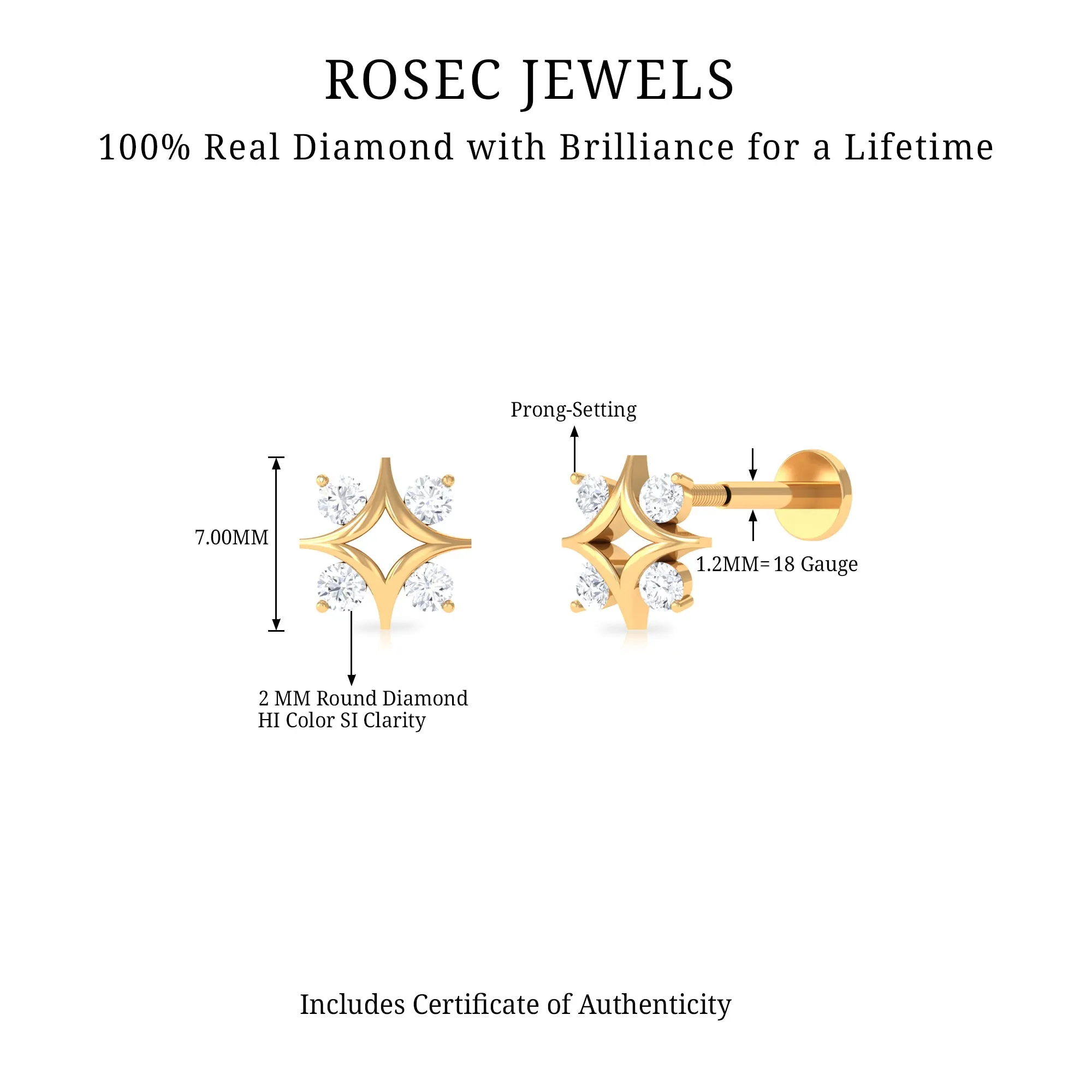 Natural Diamond Star Celestial Earring for Helix Piercing
