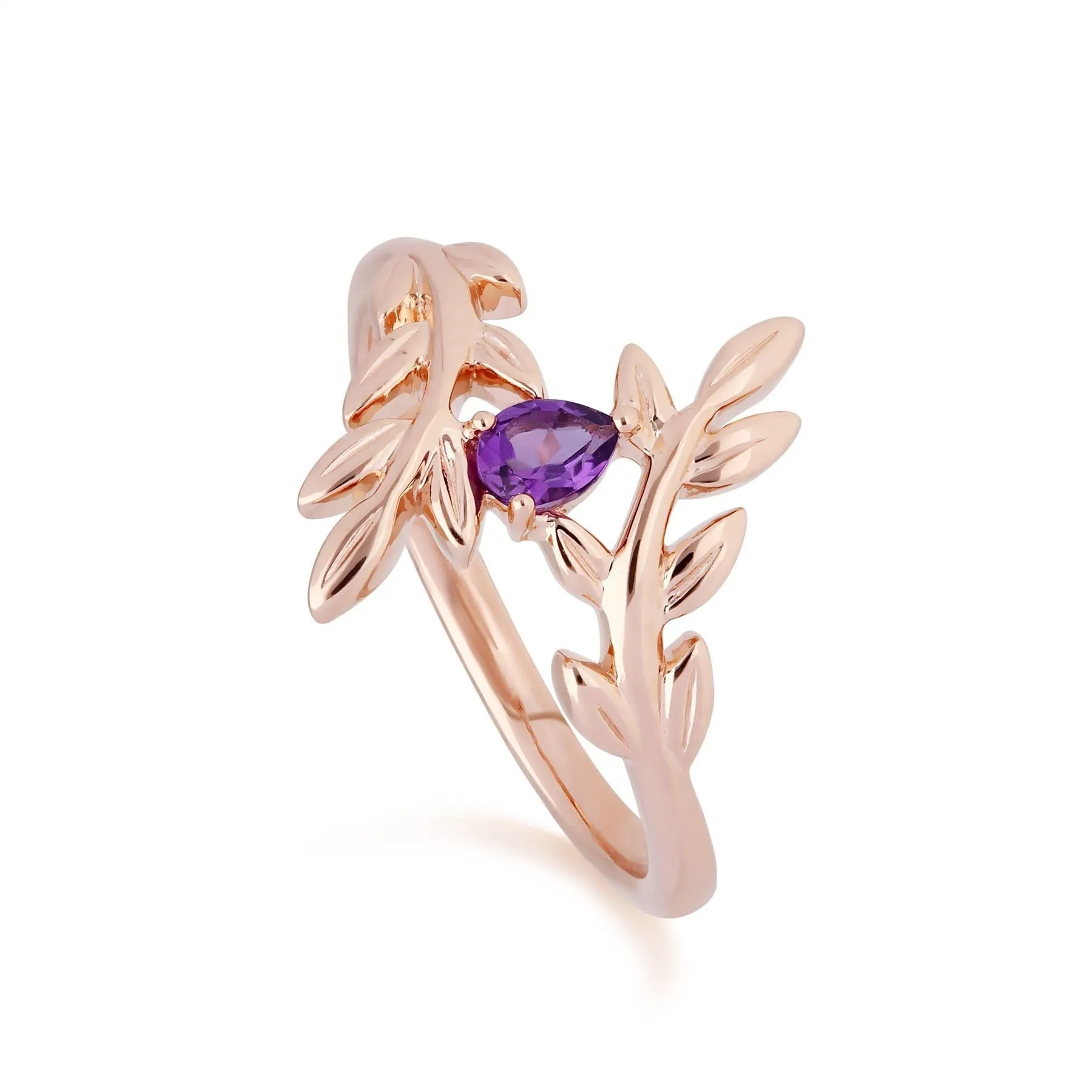 O Leaf Amethyst Halskette & Ring Satz in 9ct Rose Gold
