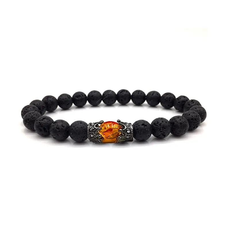 Obsidian Tigereye White-barked Pine Vintage Alloy Crown Bracelet European And American Men And Women Beaded Bracelet