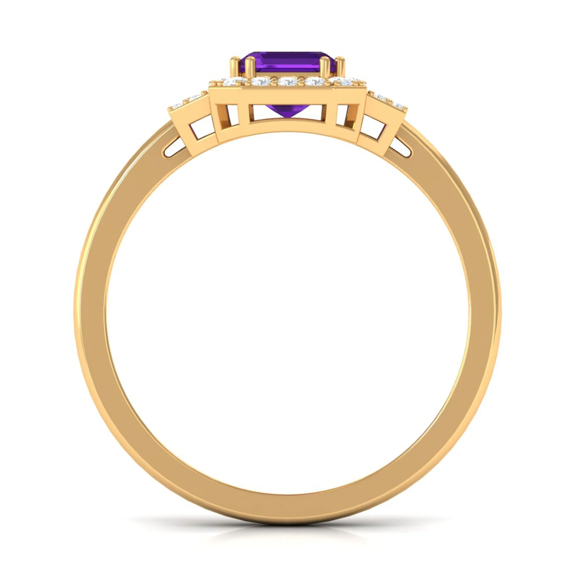 Octagon Amethyst Statement Engagement Ring with Diamond