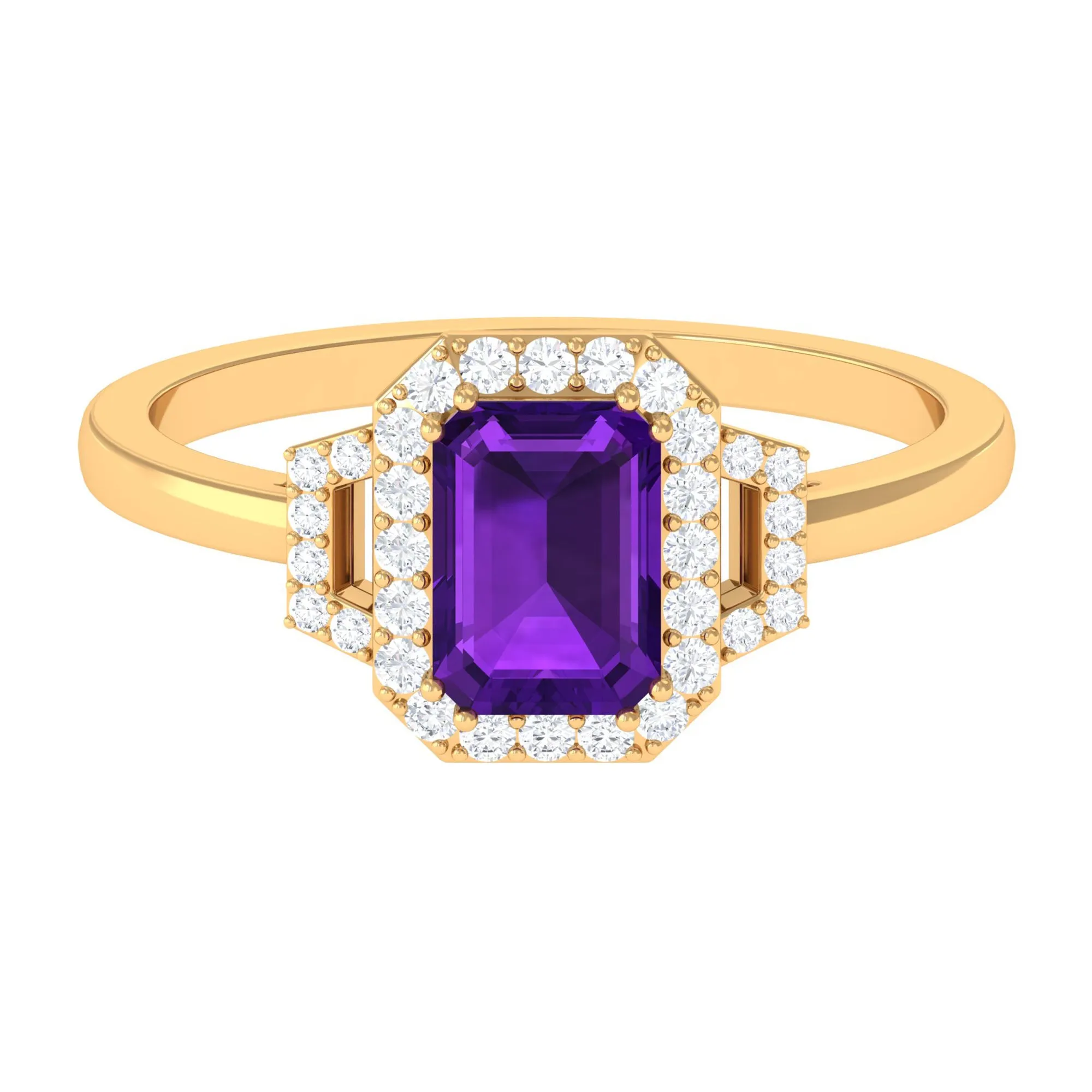 Octagon Amethyst Statement Engagement Ring with Diamond