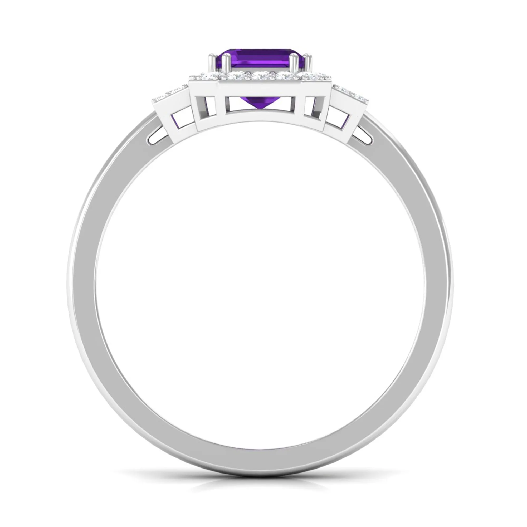 Octagon Amethyst Statement Engagement Ring with Diamond