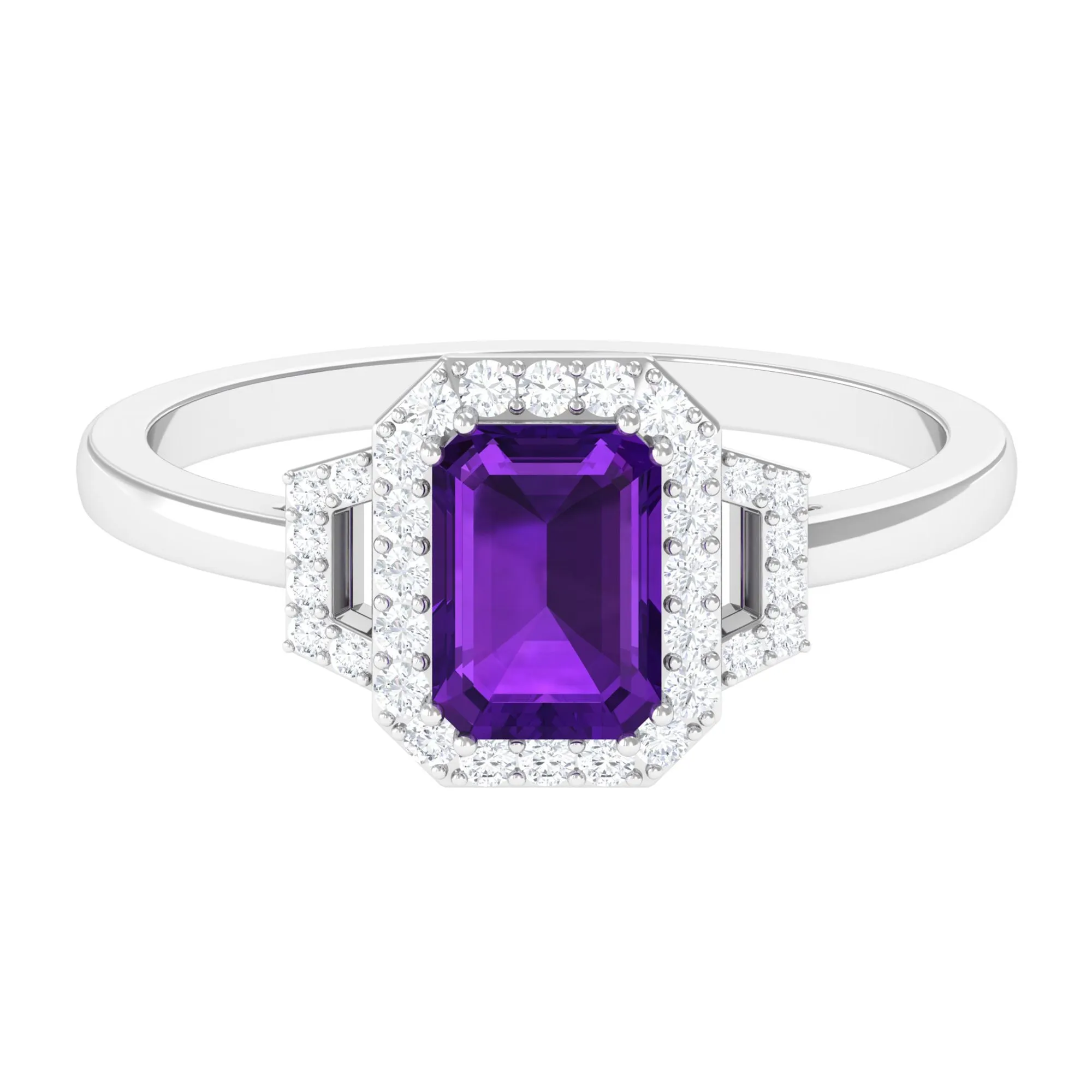 Octagon Amethyst Statement Engagement Ring with Diamond