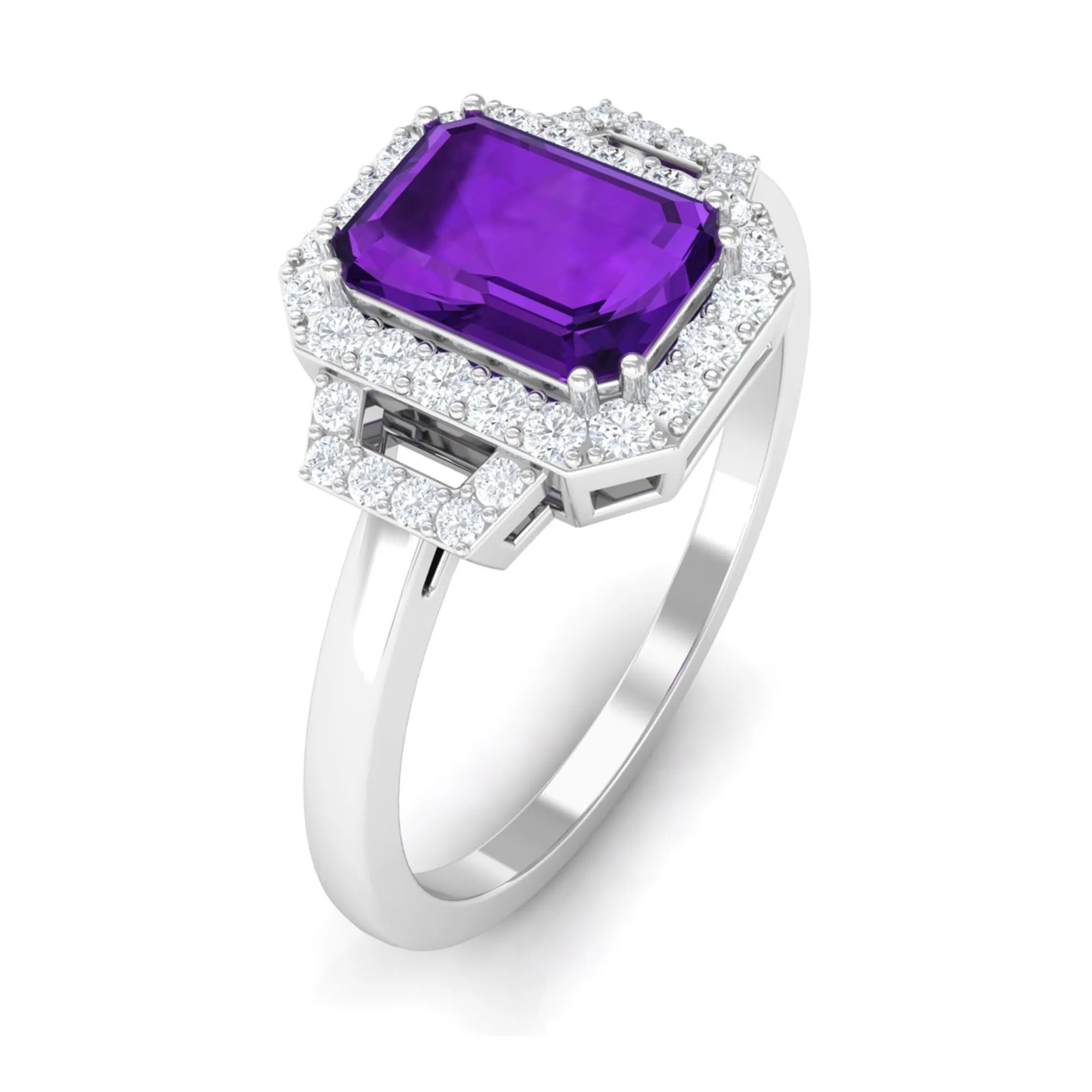 Octagon Amethyst Statement Engagement Ring with Diamond