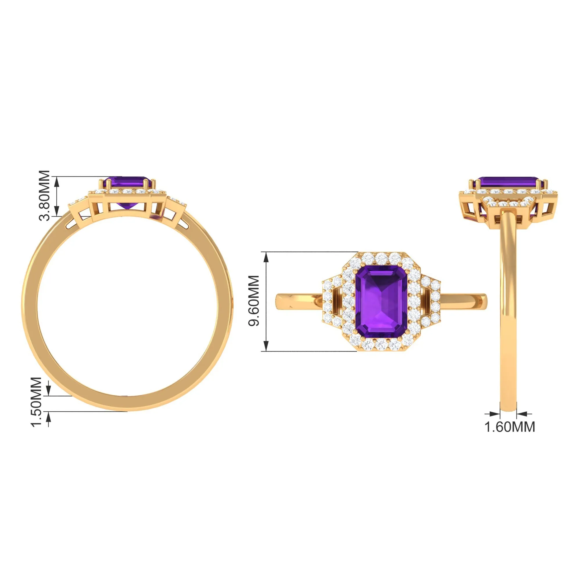 Octagon Amethyst Statement Engagement Ring with Diamond