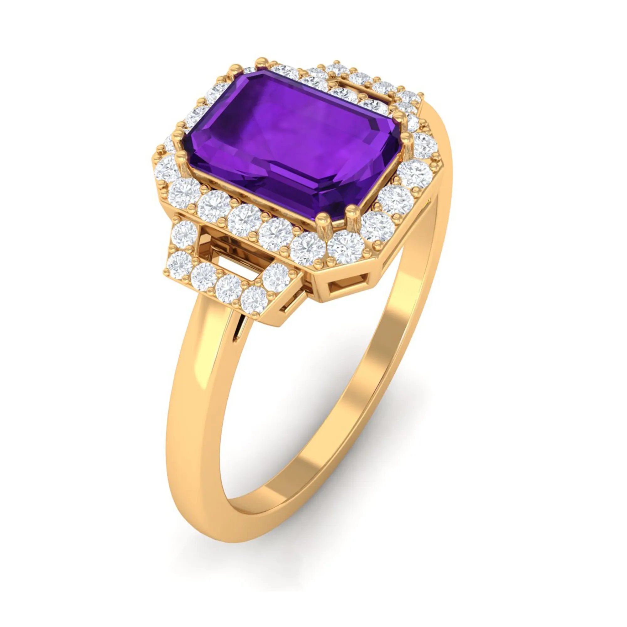 Octagon Amethyst Statement Engagement Ring with Diamond