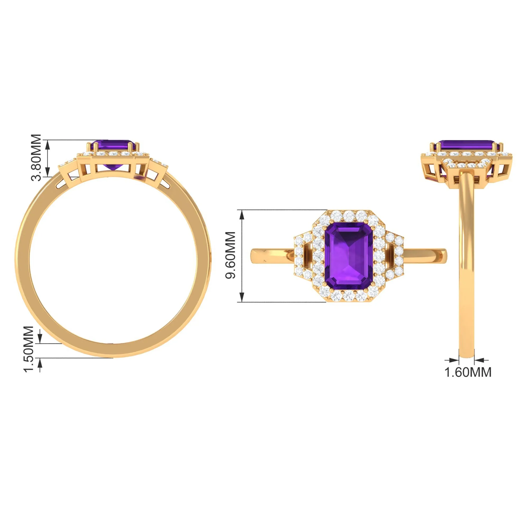 Octagon Amethyst Statement Engagement Ring with Diamond