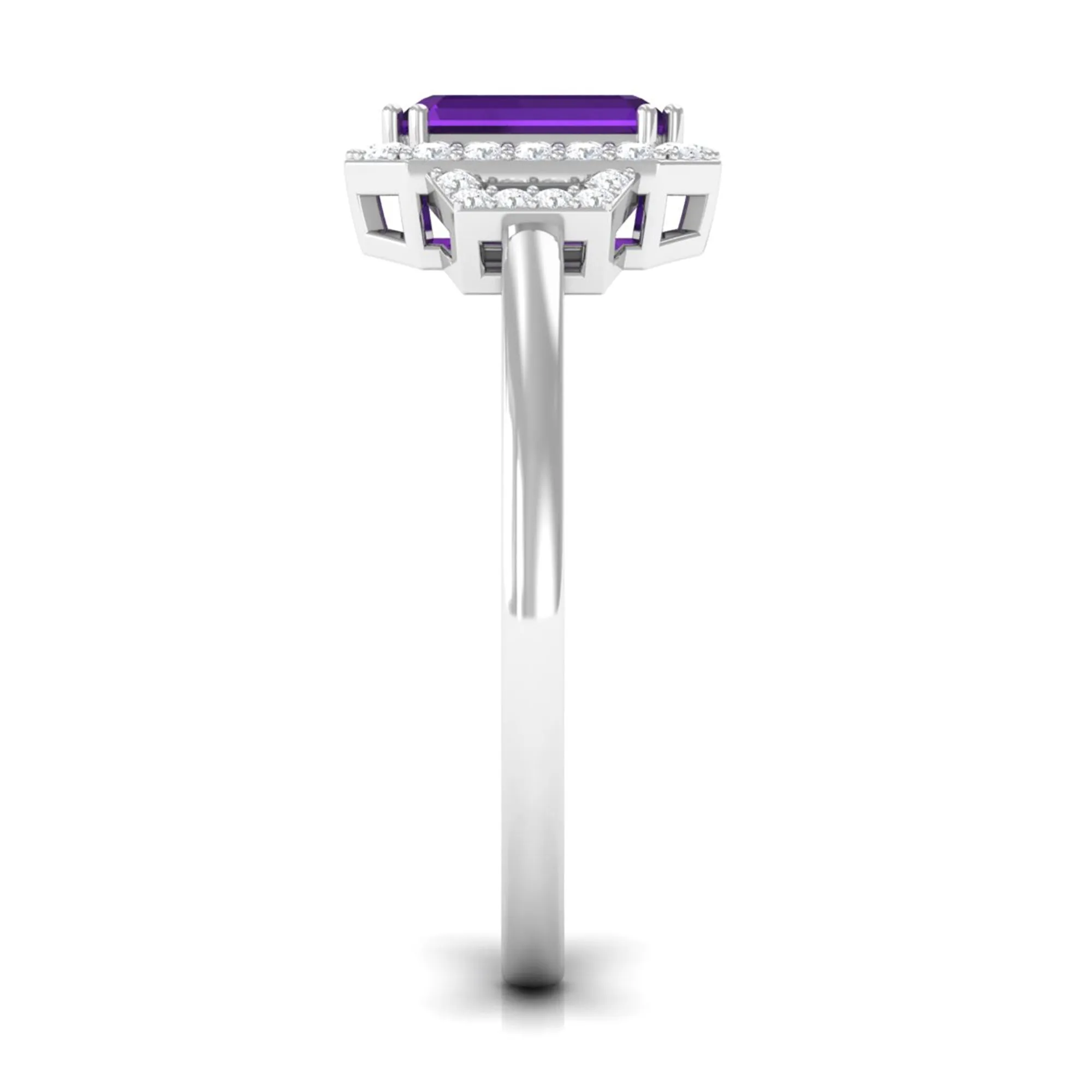 Octagon Amethyst Statement Engagement Ring with Diamond