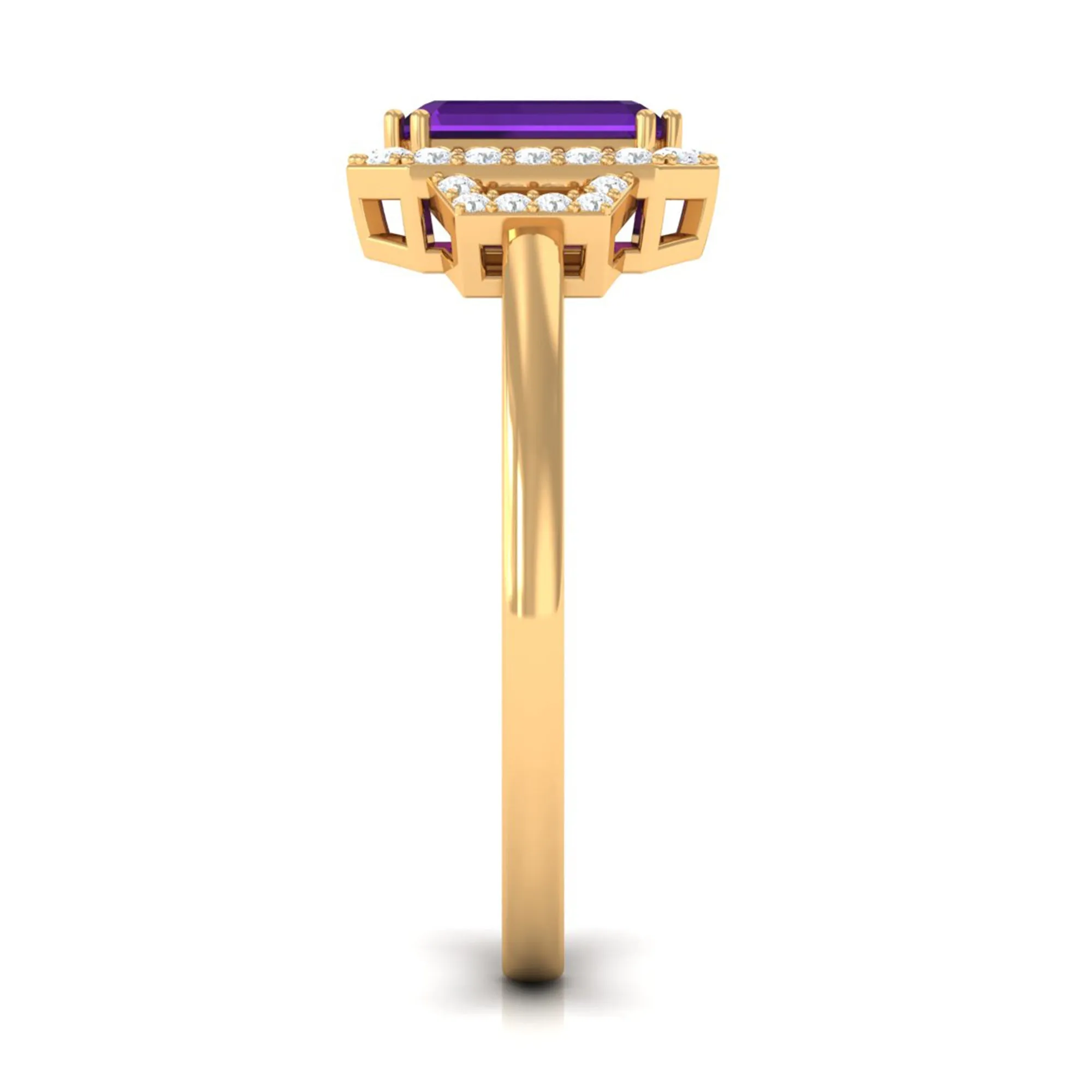 Octagon Amethyst Statement Engagement Ring with Diamond