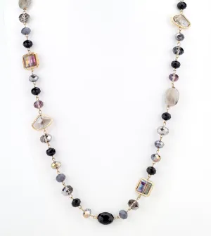 Opalescent Beaded Long Necklace Black