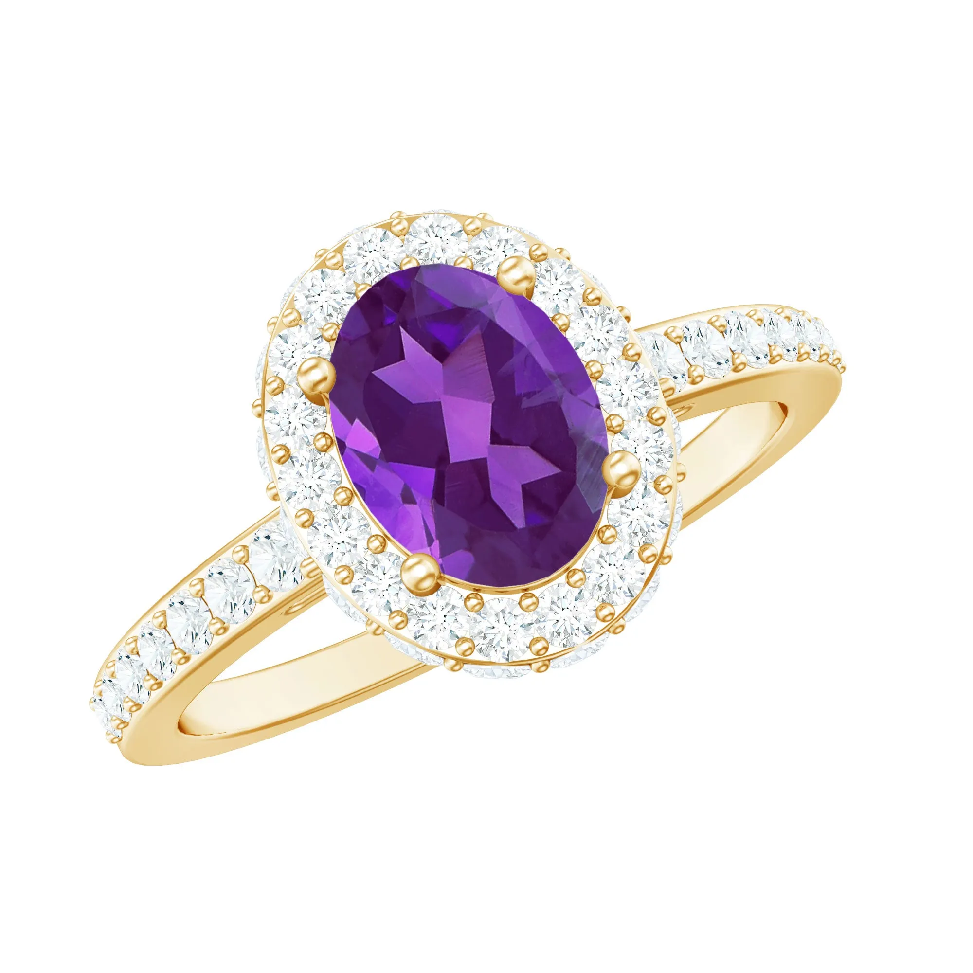 Oval Amethyst Engagement Ring with Moissanite Halo