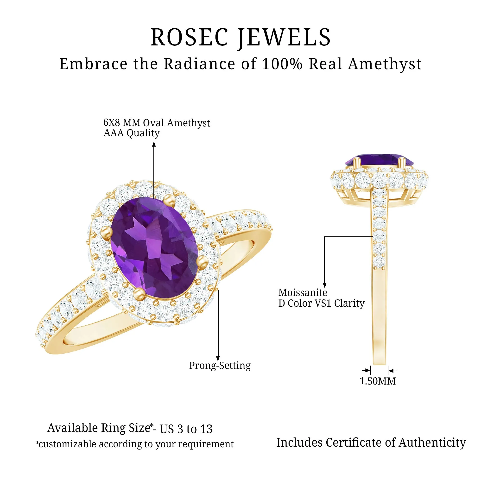 Oval Amethyst Engagement Ring with Moissanite Halo
