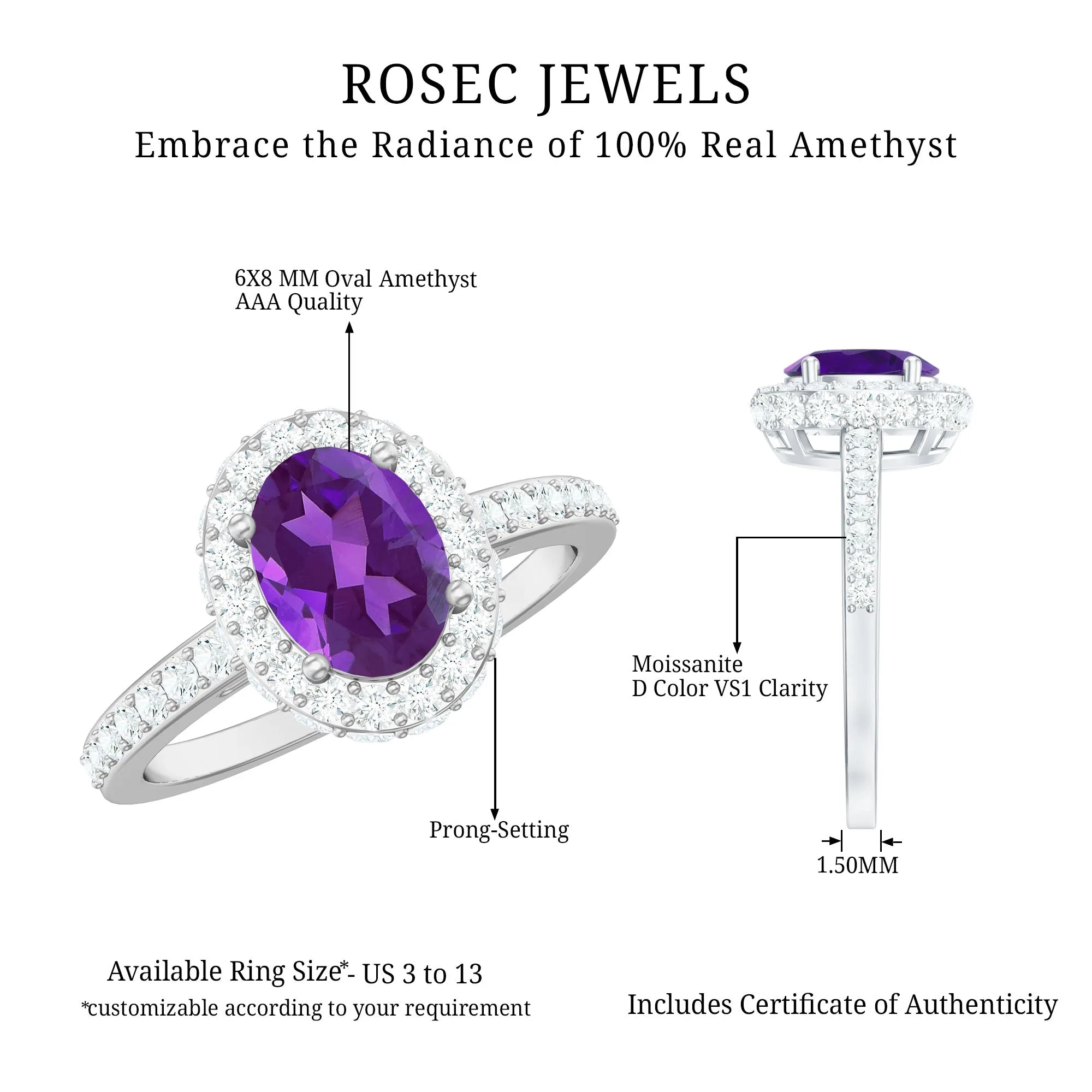 Oval Amethyst Engagement Ring with Moissanite Halo