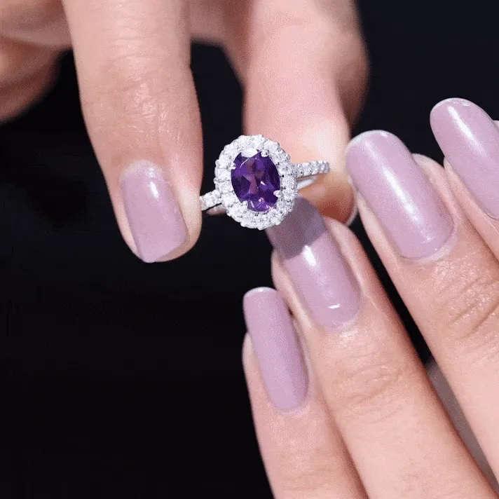 Oval Amethyst Engagement Ring with Moissanite Halo