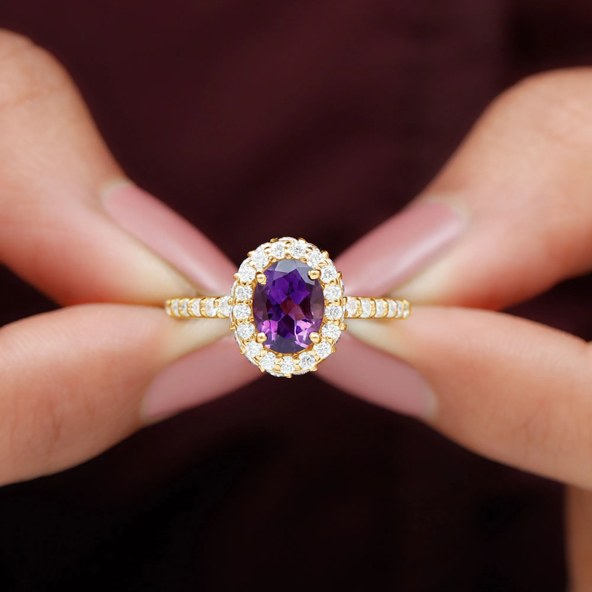 Oval Amethyst Engagement Ring with Moissanite Halo