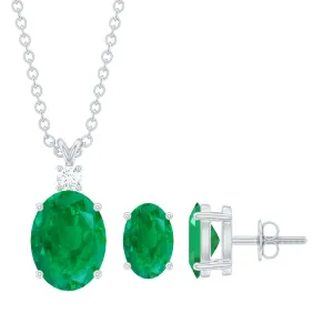Oval Cut Emerald Solitaire Pendant and Earrings set with Moissanite