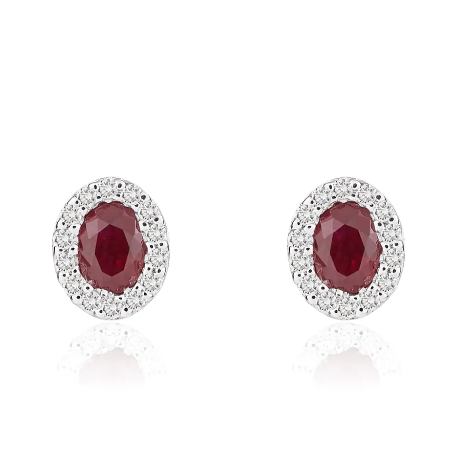 Oval Ruby and Diamond Stud Earrings