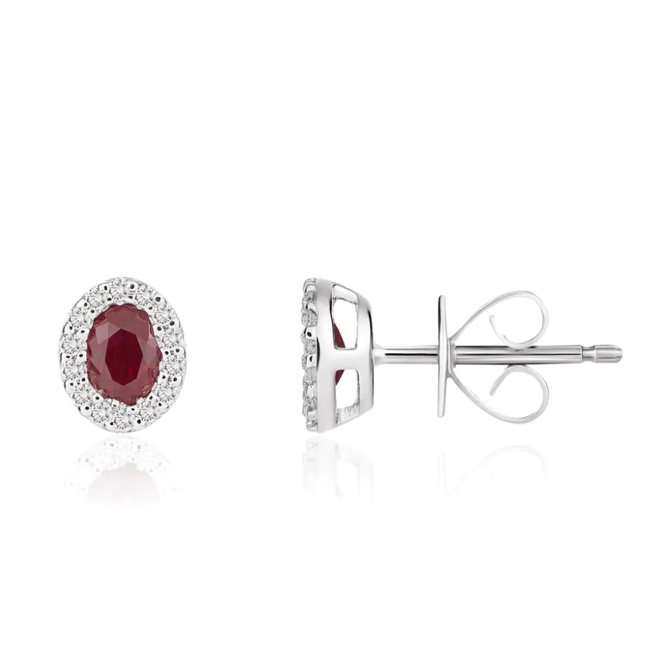 Oval Ruby and Diamond Stud Earrings