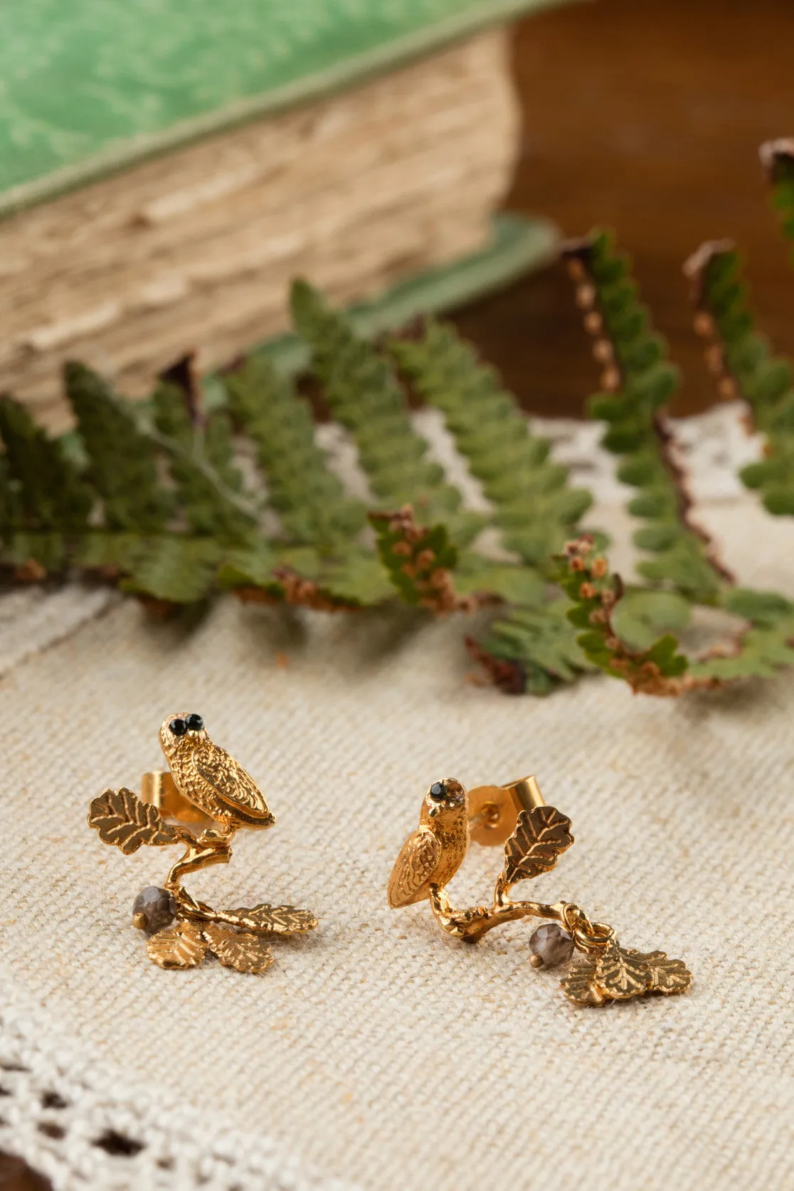 Owl On Perch Stud Earrings